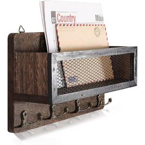 Mail and Key Holder for Wall Decorative, Wooden Wall Key Rack Organizer